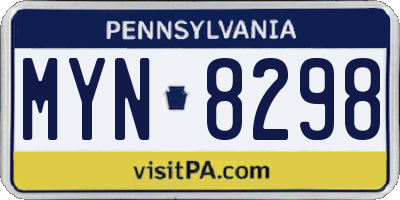 PA license plate MYN8298