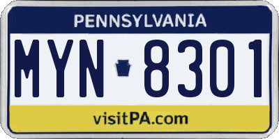 PA license plate MYN8301