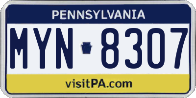 PA license plate MYN8307