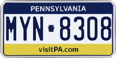 PA license plate MYN8308