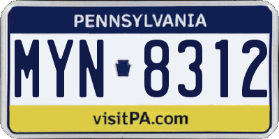 PA license plate MYN8312