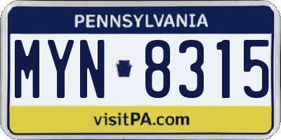 PA license plate MYN8315
