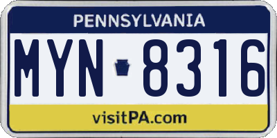 PA license plate MYN8316