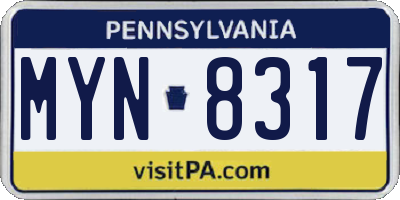 PA license plate MYN8317