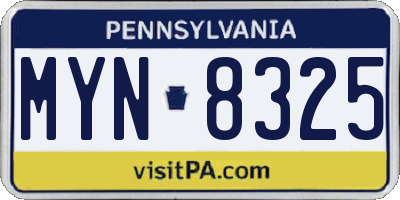 PA license plate MYN8325