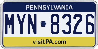 PA license plate MYN8326