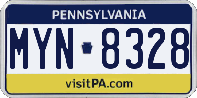 PA license plate MYN8328