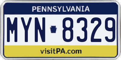 PA license plate MYN8329