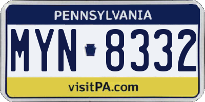 PA license plate MYN8332