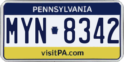 PA license plate MYN8342