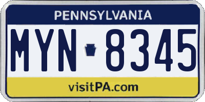 PA license plate MYN8345