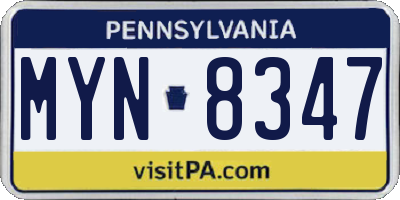 PA license plate MYN8347