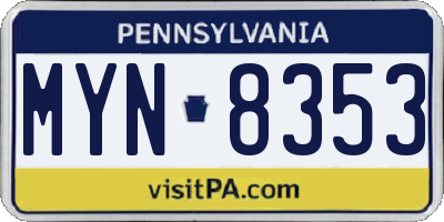 PA license plate MYN8353