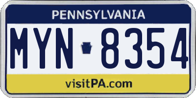 PA license plate MYN8354
