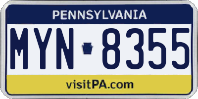 PA license plate MYN8355