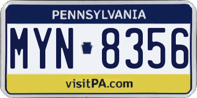 PA license plate MYN8356
