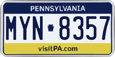 PA license plate MYN8357