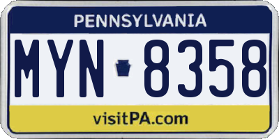 PA license plate MYN8358