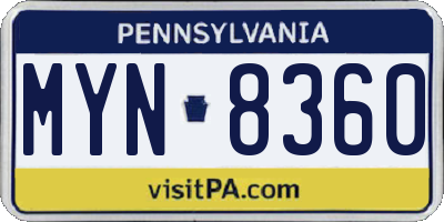 PA license plate MYN8360