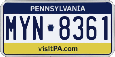 PA license plate MYN8361