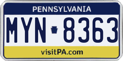 PA license plate MYN8363