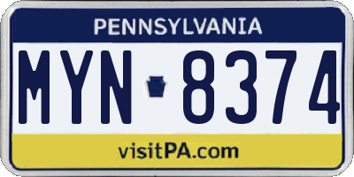 PA license plate MYN8374