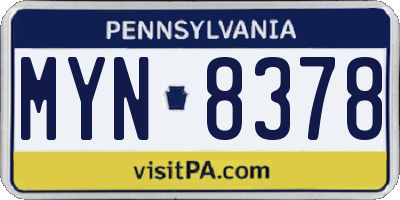 PA license plate MYN8378