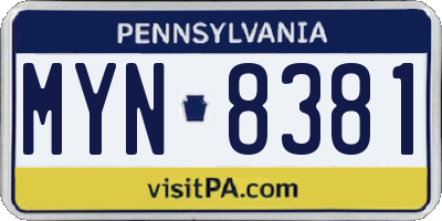 PA license plate MYN8381