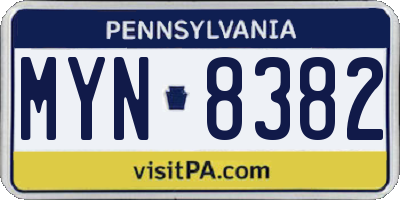 PA license plate MYN8382