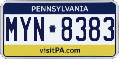 PA license plate MYN8383