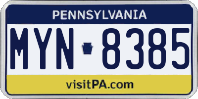 PA license plate MYN8385