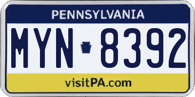 PA license plate MYN8392