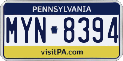 PA license plate MYN8394