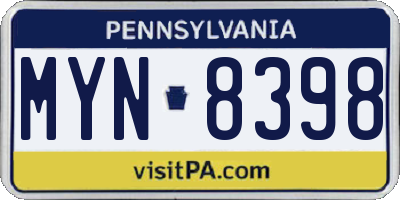 PA license plate MYN8398