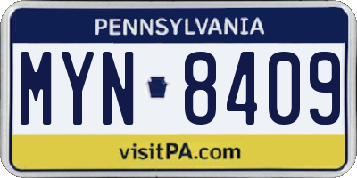 PA license plate MYN8409