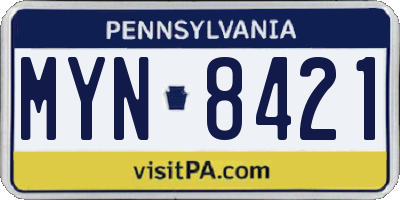 PA license plate MYN8421