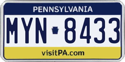 PA license plate MYN8433