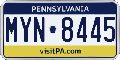 PA license plate MYN8445