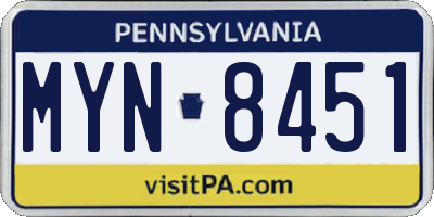 PA license plate MYN8451
