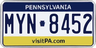 PA license plate MYN8452