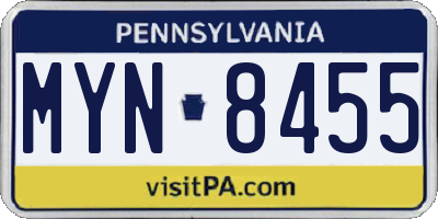 PA license plate MYN8455