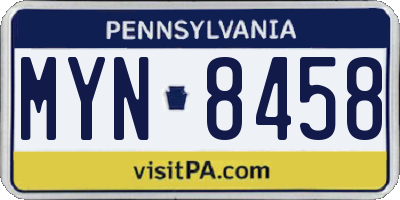 PA license plate MYN8458