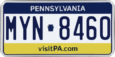 PA license plate MYN8460