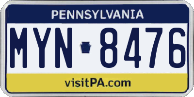 PA license plate MYN8476