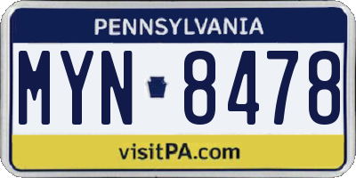 PA license plate MYN8478