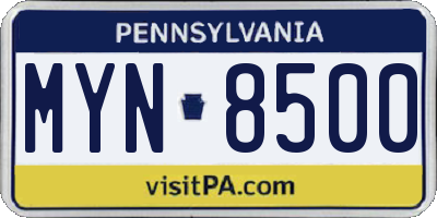 PA license plate MYN8500