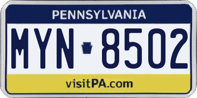 PA license plate MYN8502