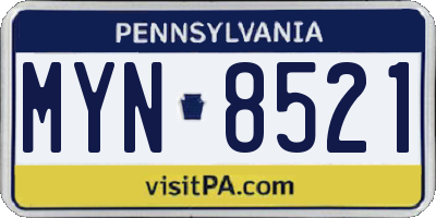 PA license plate MYN8521