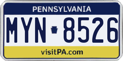 PA license plate MYN8526