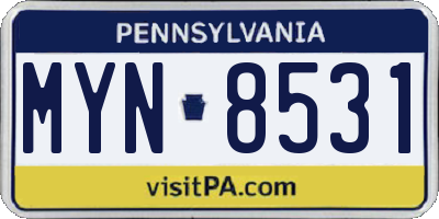PA license plate MYN8531